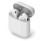 Ringke Airpods 2 / 1 Dust Guard Sticker - White AirPods case with a metallic dust guard sticker applied to the rim.