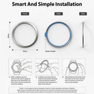 Galaxy Watch 5/4 40mm | Bezel Styling - Three-step installation guide for a 40mm watch bezel ring with front, back, and side views.