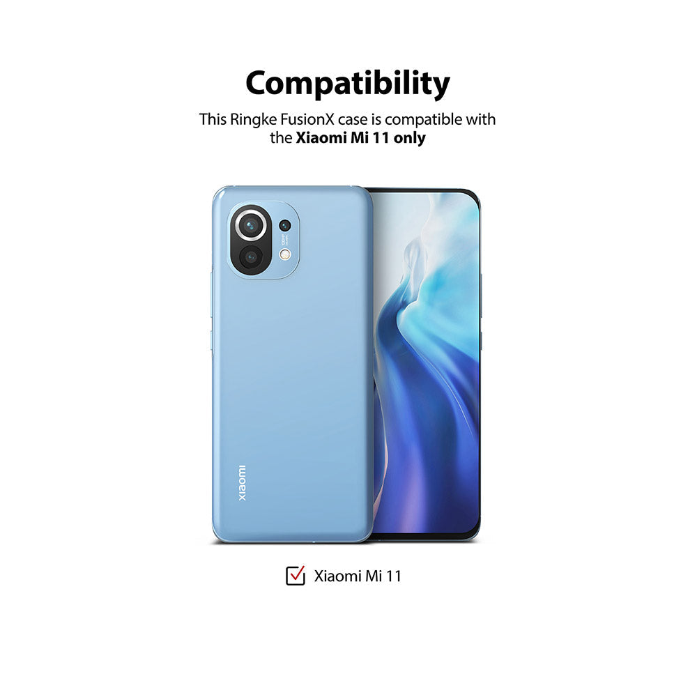 Mi 11 Case | Fusion-X - A light blue Xiaomi Mi 11 smartphone shown from the back and front, confirming model compatibility.