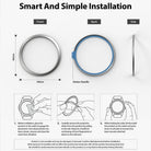 Galaxy Watch 5/4 40mm | Bezel Styling - Three-step visual guide showing front, back, and side views of a bezel ring with installation instructions.