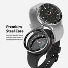 Galaxy Watch 4 Classic 46mm | Bezel Styling - Two Galaxy Watch 4 Classic smartwatches with stainless steel bezels.