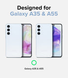 Galaxy A55 / A35 | Camera Lens Frame Glass - Two light blue Samsung Galaxy smartphones shown from front and back.