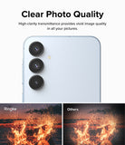 Galaxy A55 / A35 | Camera Lens Frame Glass - Smartphone camera lenses compared to a blurry competitor photo of a fire.