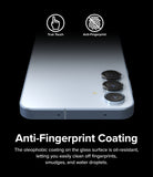 Galaxy A55 / A35 | Camera Lens Frame Glass - Smartphone with anti-fingerprint lens covers and oleophobic coating icons.