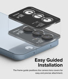 Galaxy A55 / A35 | Camera Lens Frame Glass - Galaxy A55 / A35 | Camera lens protector installation guide aligning three glass covers onto a smartphone camera array.