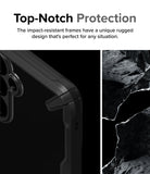 Galaxy A35 Case | Fusion-X - Close-up of a black, rugged phone case corner next to a textured rock surface.