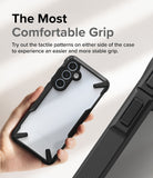 Galaxy A35 Case | Fusion-X - Hand holding a black Fusion-X case on a Galaxy A35, highlighting the textured side grip pattern.