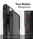 Galaxy A35 Case | Fusion-X - Close-up of phone case buttons with textured, tactile design for easy identification and responsive feel.