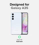 Galaxy A35 Case | Fusion-X - White Samsung Galaxy A35 phone shown from front and back with 6.5 inch display text.