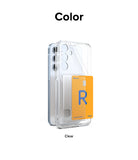 Galaxy A35 Case | Fusion Card - Clear phone case on a smartphone with an orange card inserted in the back slot.