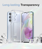 Galaxy A35 Case | Fusion Card - Clear phone case with card slot on a light blue phone surrounded by ice cubes.