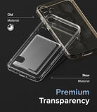 Galaxy A35 Case | Fusion Card - Comparison of yellowed old phone case material versus clear new premium material.