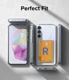 Galaxy A35 Case | Fusion Card - Clear phone case with a yellow card holder on the back, shown from multiple angles.