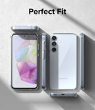 Galaxy A35 Case | Fusion - Clear protective case shown from multiple angles on a Samsung Galaxy A35 phone with Perfect Fit text.