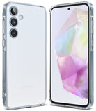 Galaxy A35 Case | Fusion Matte - Front and back view of a Samsung Galaxy A35 in a clear, matte protective phone case.