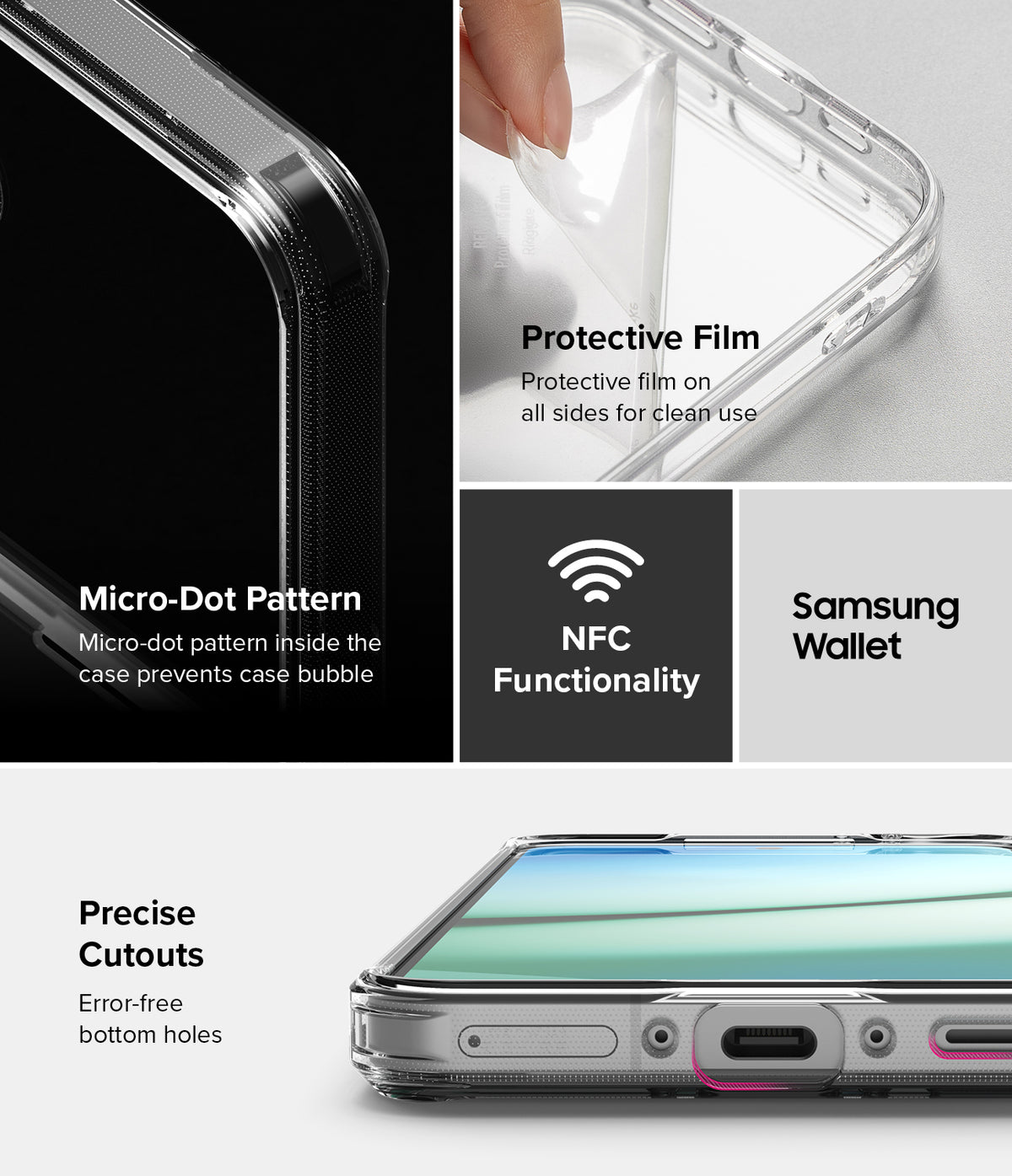 Galaxy A36 / A56 Case | Fusion Card - Features clear case with micro-dots, protective film, NFC support, and precise cutouts.