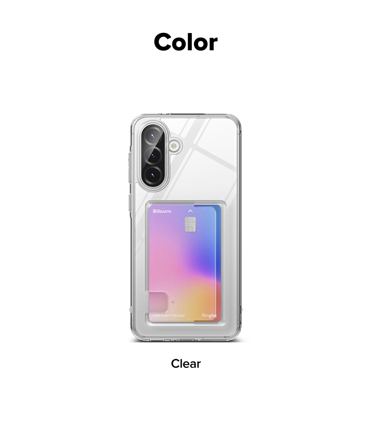 Galaxy A36 / A56 Case | Fusion Card - Clear phone case with a built-in card holder containing a colorful gradient card.