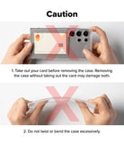 Galaxy A36 / A56 Case | Fusion Card - Caution instructions showing not to remove case with card inside or bend it.