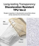 Galaxy A36 / A56 Case | Fusion Card - Comparison of yellowed old TPU material versus clear new TPU material for phone cases.