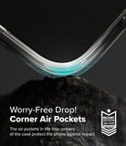 Galaxy A36 / A56 Case | Fusion Card - Close-up of a clear phone case corner with an air pocket resting on a dark rock.