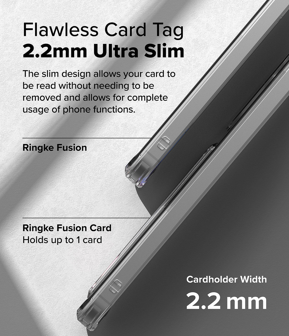 Galaxy A36 / A56 Case | Fusion Card - Side view of a slim, clear phone case highlighting its 2.2mm cardholder thickness.