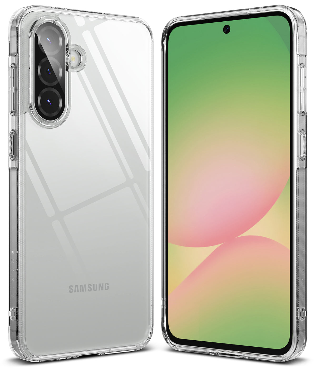 Galaxy A36 / A56 Case | Fusion - Clear protective phone case shown from back and front angles on a smartphone.