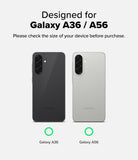 Galaxy A36 / A56 Case | Fusion - Comparison of black Galaxy A36 and silver Galaxy A56 phones with text advising size check.