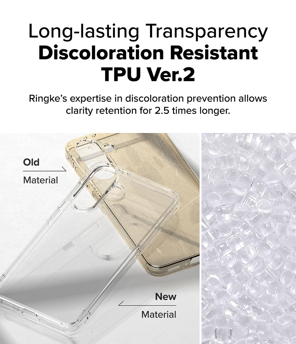 Galaxy A36 / A56 Case | Fusion - Comparison of yellowed old phone case material versus clear new TPU material.