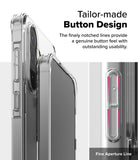 Galaxy A36 / A56 Case | Fusion - Close-up of a clear phone case highlighting the tactile, notched button design.