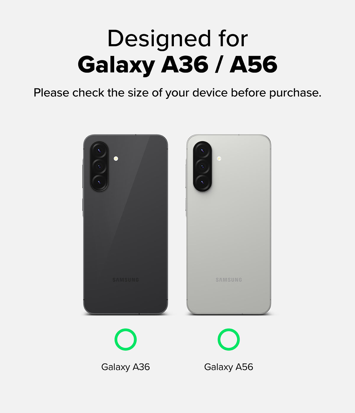 Galaxy A36 / A56 Case | Fusion Matte - Comparison of dark and light smartphones labeled as Galaxy A36 and A56.