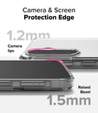 Galaxy A36 / A56 Case | Fusion Matte - Close-up of phone case showing 1.2mm camera lips and 1.5mm raised screen bezel.