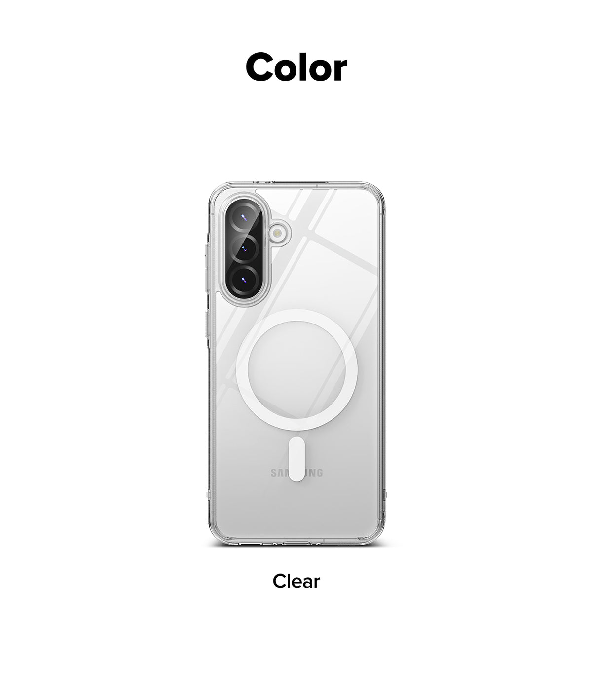Galaxy A36 / A56 Case | Fusion Magnetic - Clear phone case with a white magnetic ring on the back and triple camera cutout.