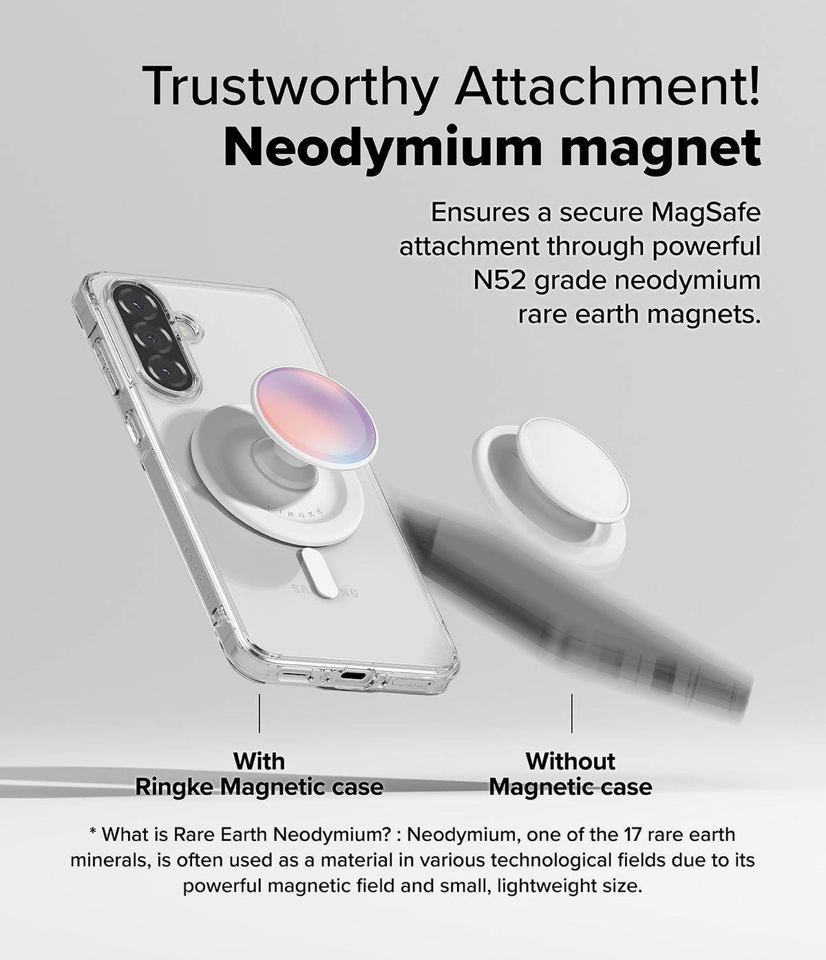 Galaxy A36 / A56 Case | Fusion Magnetic - Clear phone case with a magnetic grip attachment compared to a phone without.