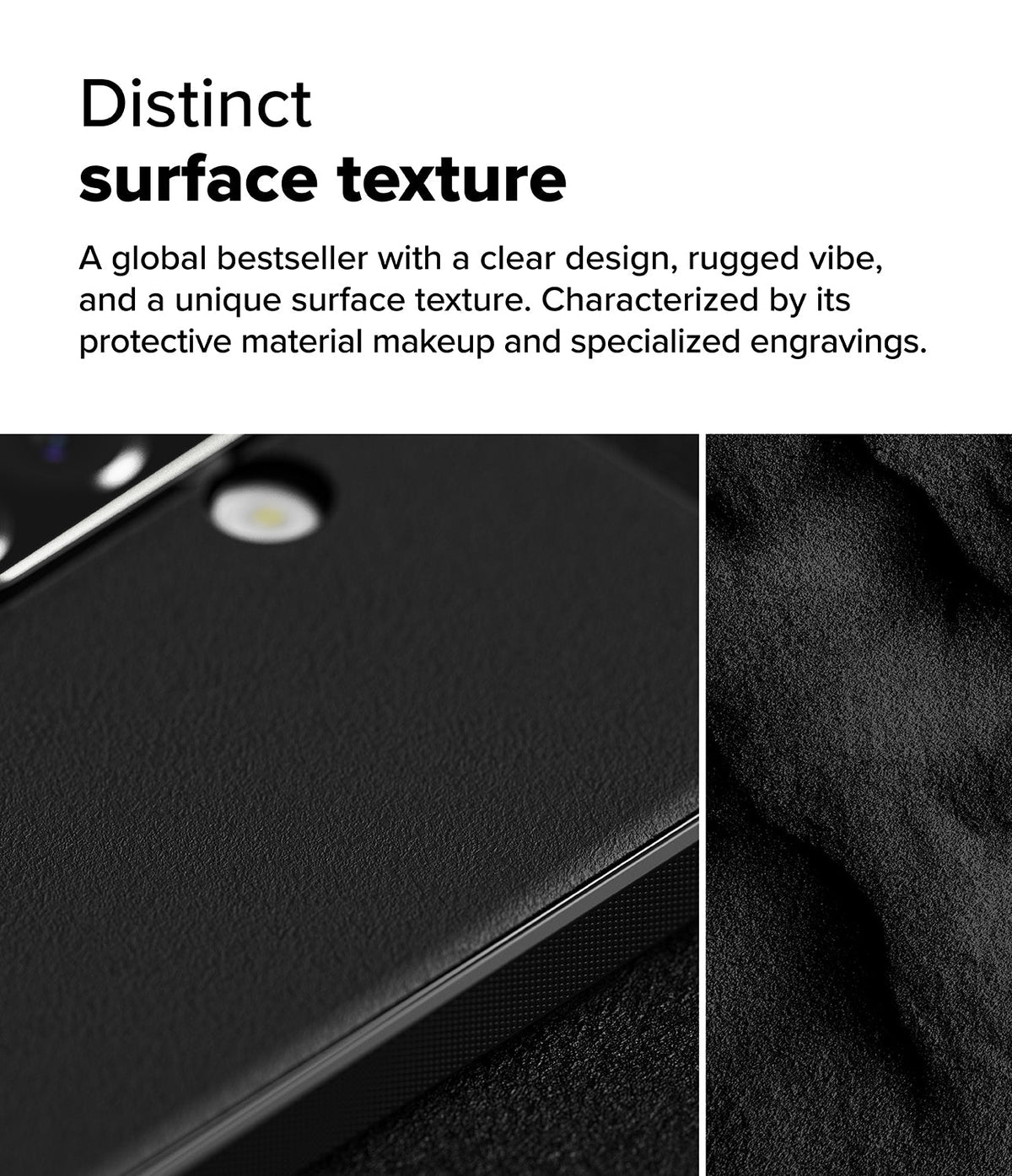Galaxy A36 / A56 Case | Onyx - Close-up of a black phone case showing its matte, textured surface and rugged side grip.