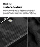 Galaxy A36 / A56 Case | Onyx - Close-up of a black phone case with a textured, rugged surface and subtle geometric engravings.