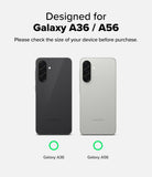 Galaxy A36 / A56 Case | Onyx - Comparison of dark gray Galaxy A36 and light gray Galaxy A56 phones with green checkmarks.