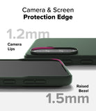 Galaxy A36 / A56 Case | Onyx - Dark green phone case showing 1.2mm camera lips and 1.5mm raised screen bezel for protection.