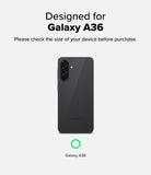 Galaxy A56 / A36 | Camera Glass - Back view of a grey Samsung Galaxy A36 phone with a green checkmark indicating compatibility.