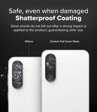 Galaxy A56 / A36 | Camera Glass - Comparison of shattered standard glass losing shards versus shatterproof glass intact.