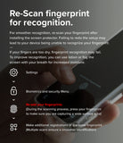 Galaxy A56 / A36 Screen Protector | Easy Slide Tempered Glass - Galaxy A56 / A36 Screen Protector - Instructions for re-scanning fingerprints on a smartphone screen for better recognition.