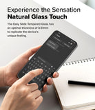 Galaxy A56 / A36 Screen Protector | Easy Slide Tempered Glass - Galaxy A56 / A36 Screen Protector - Hands holding a smartphone with tempered glass, typing on the screen keyboard.