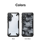 Galaxy A55 Case | Fusion-X - Two Fusion-X phone cases for Galaxy A55 in clear black and camo black side-by-side.