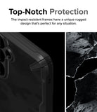 Galaxy A55 Case | Fusion-X - Close-up of a rugged black phone case corner next to a textured rock background.