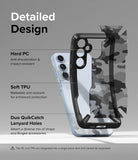 Galaxy A55 Case | Fusion-X - Exploded view of a Galaxy A55 phone case highlighting PC, TPU, and lanyard hole features.