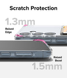 Galaxy A55 Case | Fusion Card - Close-up of phone case highlighting 1.3mm raised camera edges and 1.5mm raised screen bezels.