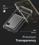 Galaxy A55 Case | Fusion Card - Comparison of a yellowed old phone case and a clear, premium new material case.