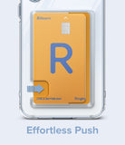 Galaxy A55 Case | Fusion Card - Clear phone case with a yellow card holder showing a blue arrow indicating a push mechanism.