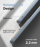 Galaxy A55 Case | Fusion Card - Side-by-side comparison of a standard clear case and a 2.2mm slim cardholder case.
