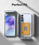 Galaxy A55 Case | Fusion Card - Clear phone case with a yellow card holder on the back, shown from multiple angles.