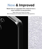 Galaxy A55 Case | Fusion - Close-up of a clear phone case edge next to a pile of raw, transparent TPU plastic pellets.